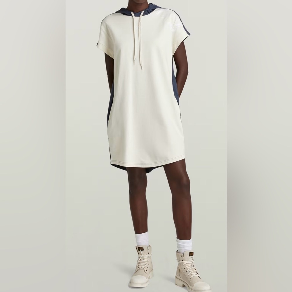G-STAR Sobiru Hoodie Sweat Dress Colorblock Short Sleeve in Ivory and Navy